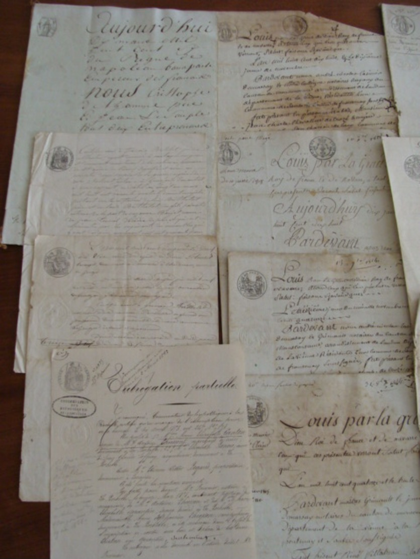 GROS LOT 260 MANUSCRITS DOCUMENTS CACHET GENERALITE MARQUES FISCALES FIN XVII A XIXe VOIR PHOTOS