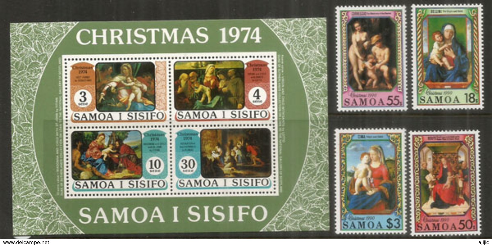 NOËL Aux SAMOA. La Nativité, Tableaux, Années 1990 & 1974  Série + Bloc-feuillet Neufs ** Côte 12,00 Euro - Samoa