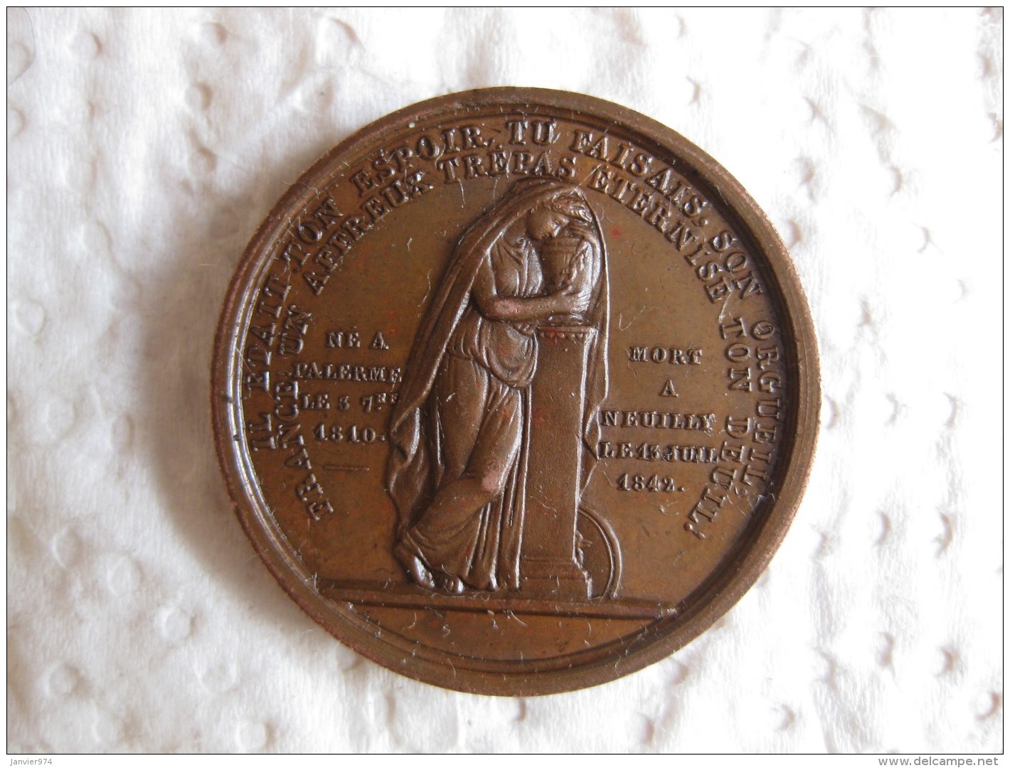Medaille Ferdinand Philippe Louis C.H Duc D'Orléans 1842 , Par Borrel - Autres & Non Classés