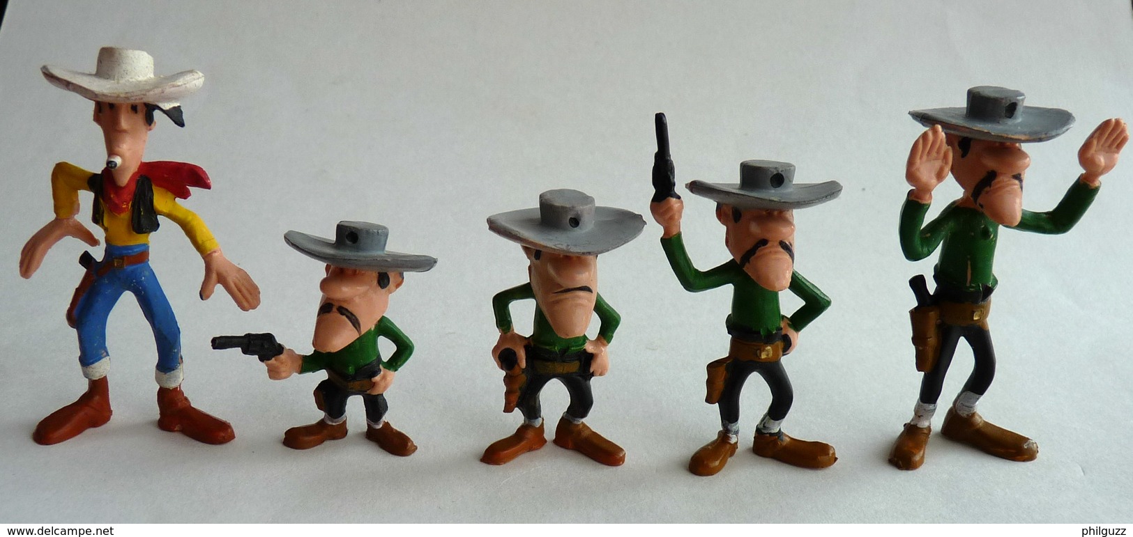 RARE SERIE Complète DE 5 FIGURINES JIM - LUCKY LUKE Variante Chapeau Blanc - LES 4 DALTON - MORRIS Années 60 FIGURINE - Autres & Non Classés