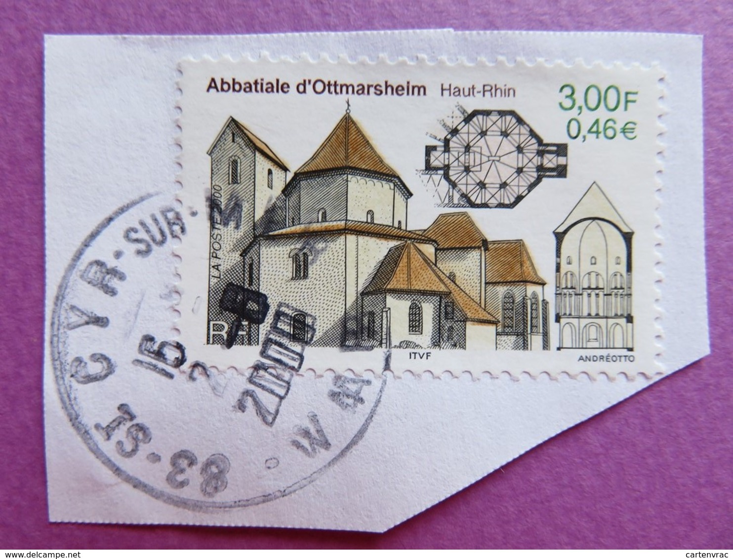 Timbre France YT 3336 - Abbatiale D'Ottmarsheim (Haut-Rhin) - Série Touristique - 2000 - Tampon St Cyr Sur Mer (83) - Usati