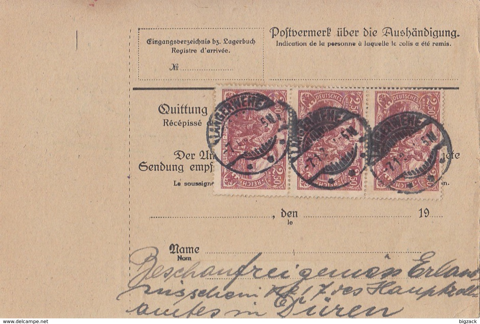 DR Paketkarte Mif Minr.91II,3x 115 Langerwehe 7.1.21 Gel. In Schweiz - Storia Postale