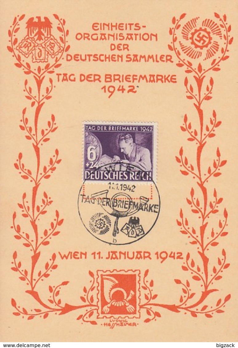 DR Anlasskarte Zum Tag Der Briefmarke Minr.811 SST Wien 11.1.42 - Briefe U. Dokumente