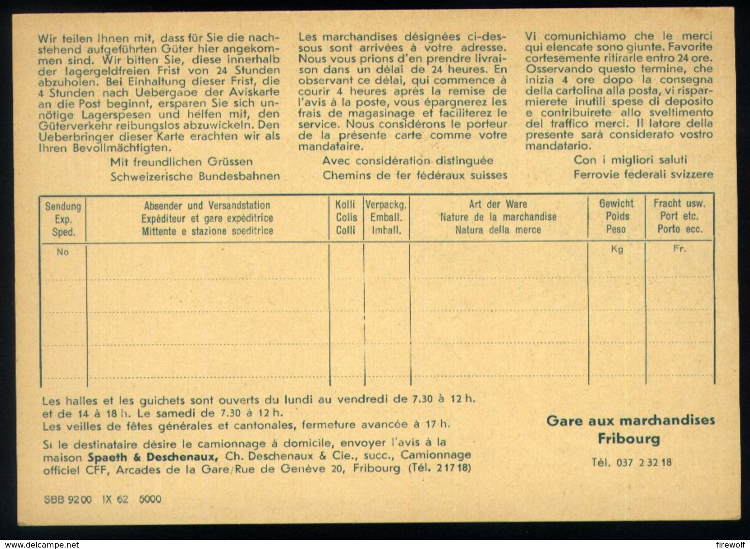 B19 - Switzerland - 1962 - Postal Stationery - Railways Transport Packages - Unused - Ganzsachen