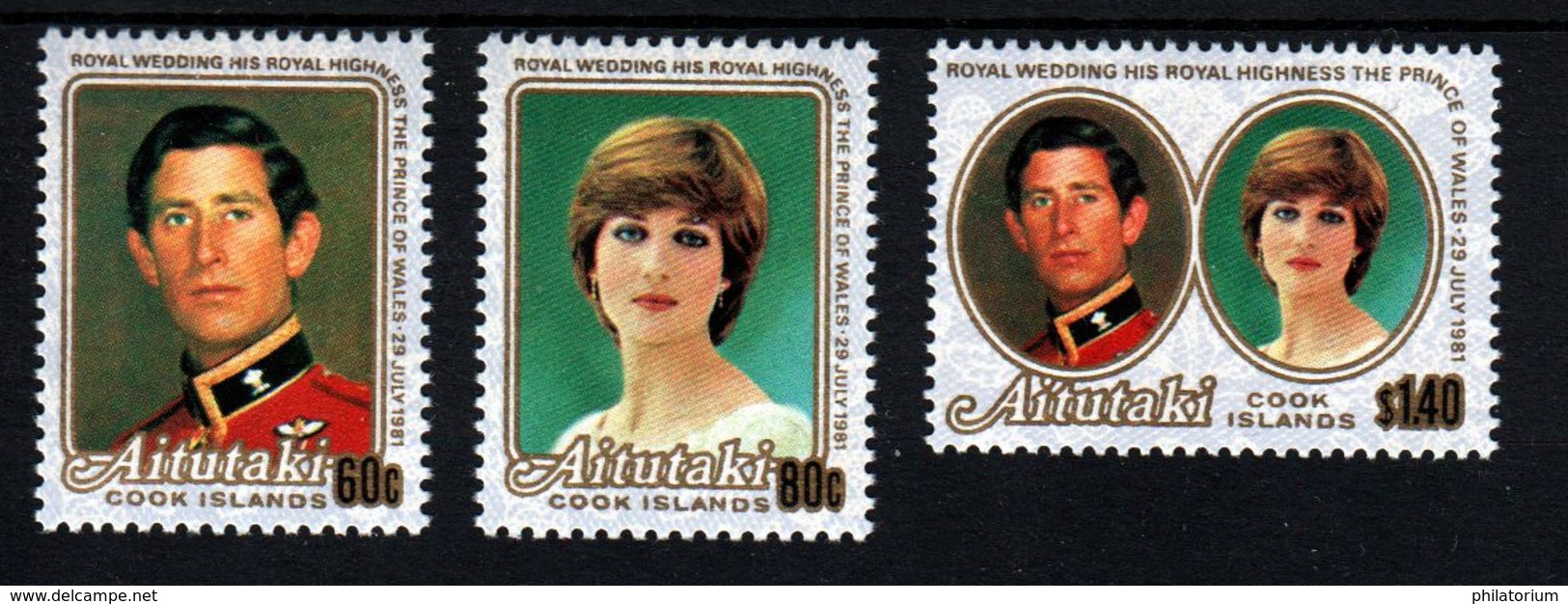 Aitutaki Cook Islands Mariage Prince Charles Lady Diana Timbres Neufs Sans Charnière N° 409 à 411 ; Yv 301 à 303 - Aitutaki