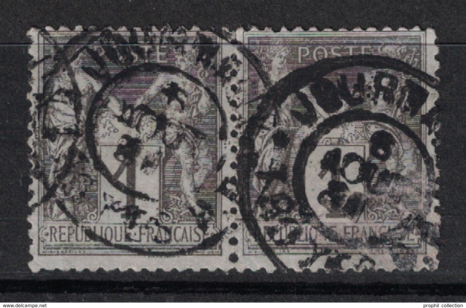 BELLE OBLITERATION CAD JOURNAUX TROYES 1884? Sur PAIRE TYPE SAGE 1c NOIR - 1876-1898 Sage (Type II)