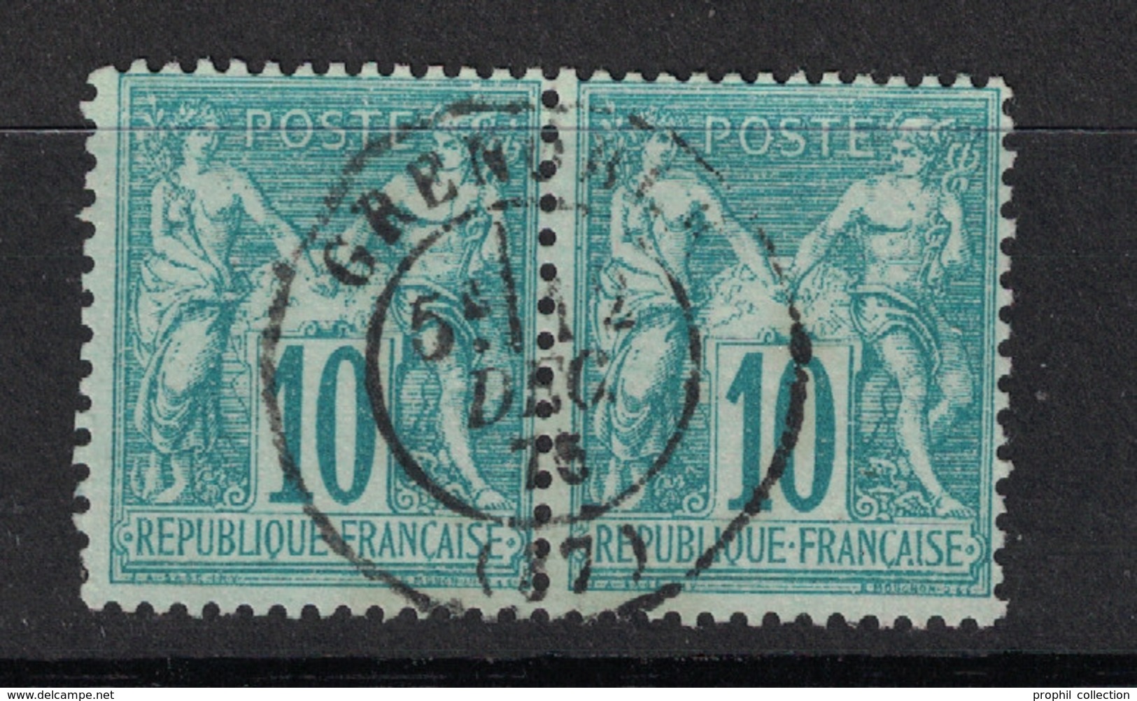 BELLE OBLITERATION CAD GRENOBLE (ISERE) 1875 Sur TB PAIRE TYPE SAGE 10c VERT N° 65 - 1876-1878 Sage (Type I)