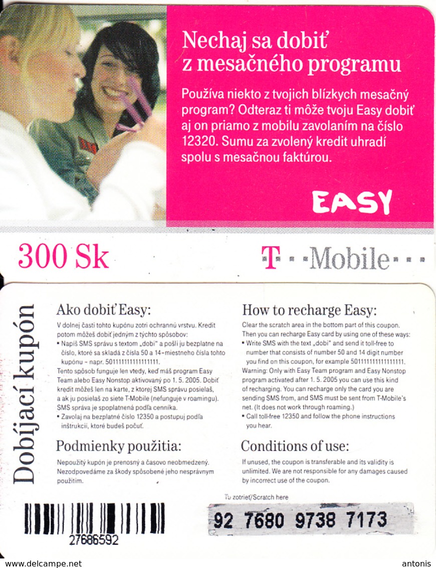 SLOVAKIA - Girls, T Mobile Prepaid Card 300 Sk(small Barcode), Used - Slovakia