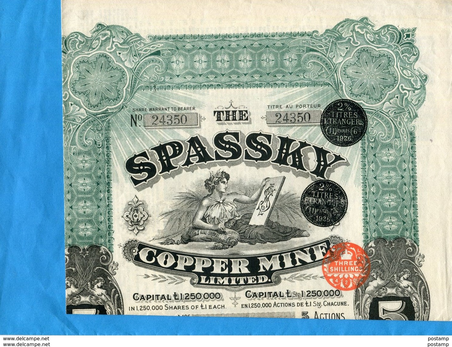 ACTION "SPASSKY"cooper Mine -London-fev 1928 Valable Pour 5 ActionsN° 1095484à 85 Pour Un Seul Document - Mines