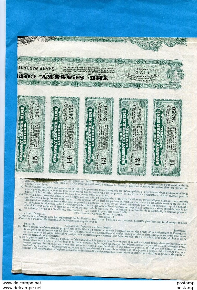 ACTION "SPASSKY"cooper Mine -London-fev 1928 Valable Pour 5 ActionsN° 1095484à 85 Pour Un Seul Document - Mines