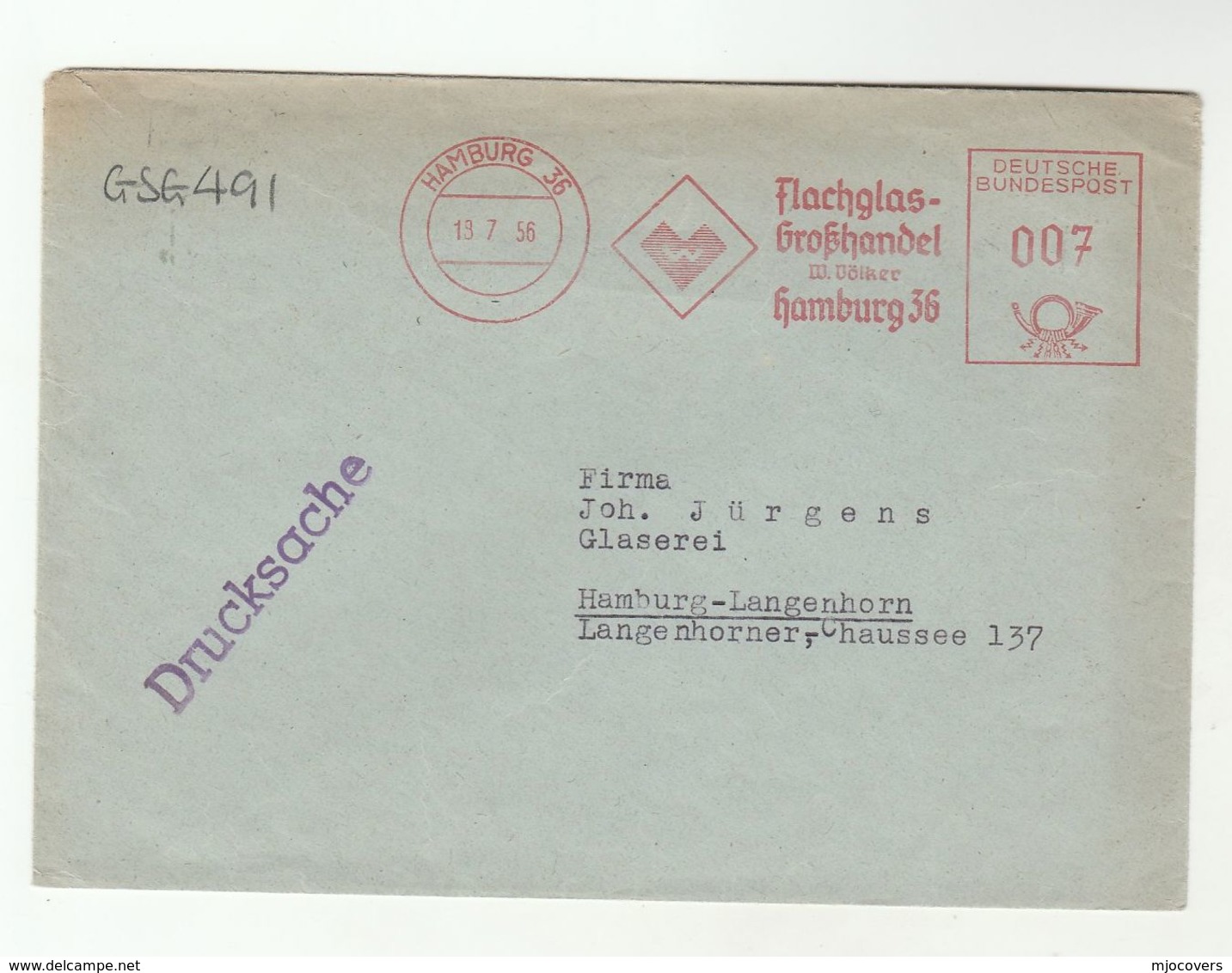 1956 HAMBURG Cover  FLAT GLASS Meter Slogan Germany Stamps - Factories & Industries