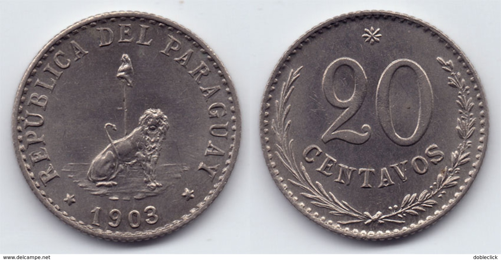 PARAGUAY - SCARCE COIN 20 CENTAVOS CHOICE UNC - 1903 - Paraguay