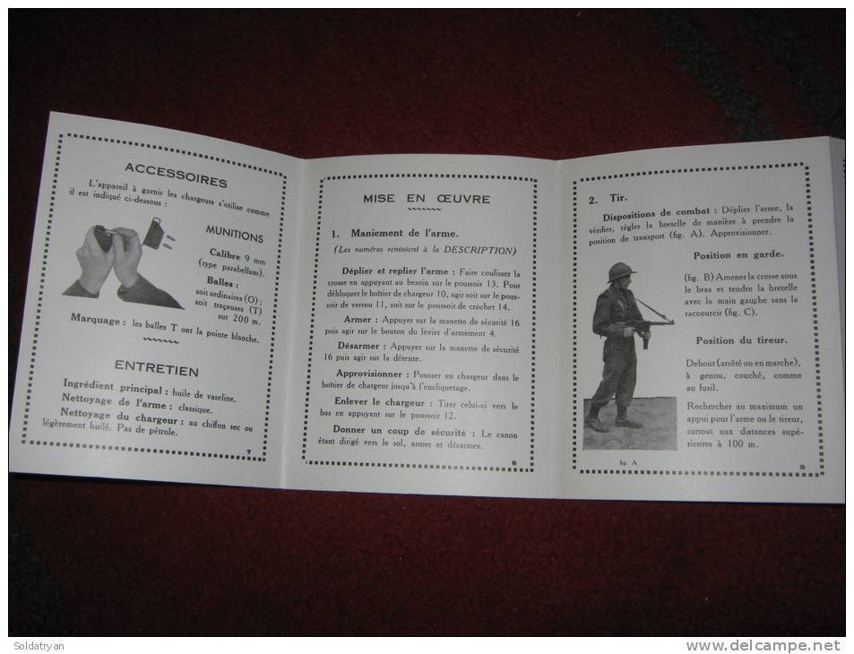 MANUEL NOTICE PISTOLET MITRAILLEUR 9MM MAT M.A.T 49 1949 ( NOVEMBRE 1949) Indo Algérie - Armes Neutralisées