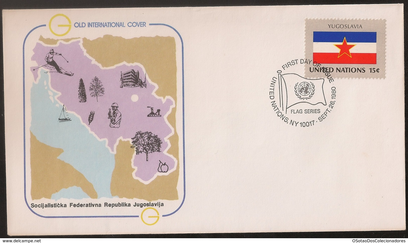 UNITED NATIONS - COVER FDC 1980 Yugoslavia Jugoslavija - Flag Series - Cancel New York - Gold International Cover - ONU - Lettres & Documents