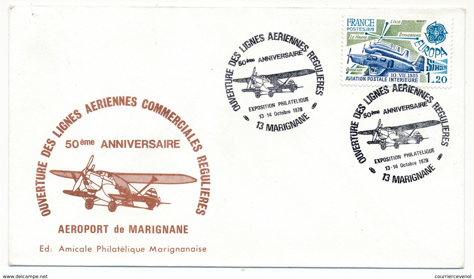 Enveloppe Illustrée - Cachet Temporaire MARIGNANE 13.9.1979 - Ouverture Des Lignes Aérienne Régulières - 1960-.... Briefe & Dokumente