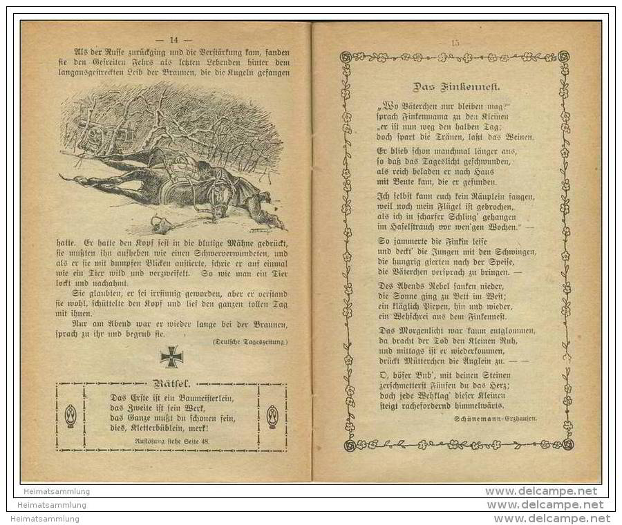 Tierschutz Kalender 1917 - 50 Seiten Kalender Gedichte Geschichten - Herausgegeben Vom Berliner Tierschutz-Verein - Calendriers