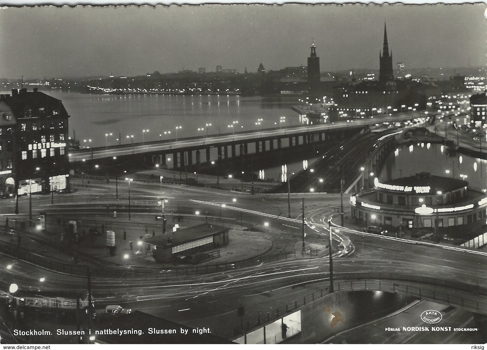 Stockholm Sweden.  Slussen By Night. . Sent To Denmark 1961  # 07856 - Sweden