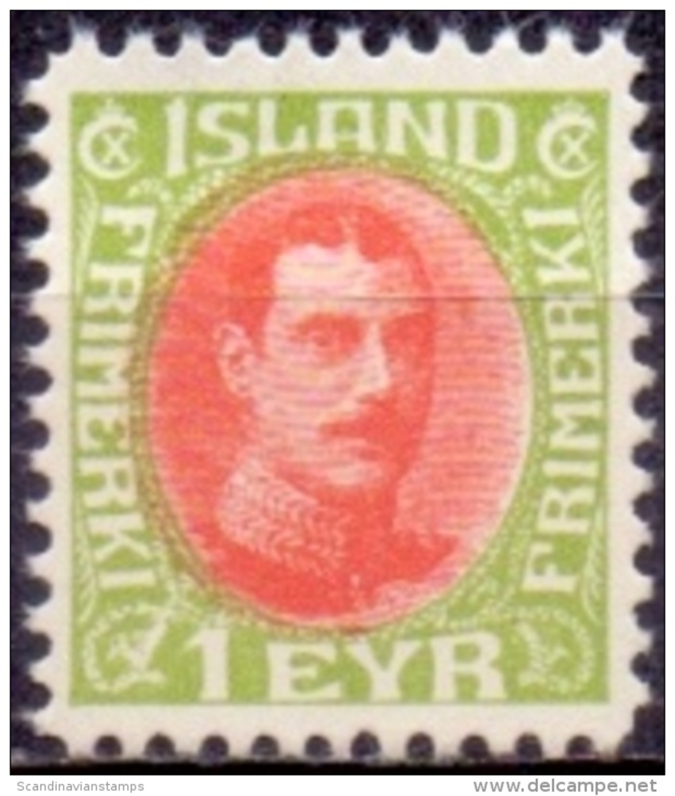 IJSLAND 1931-39 1eyr Roodgroen Christian X Ongebroken Lijnen In Ovaal Tanding 11½ PF-MNH - Unused Stamps