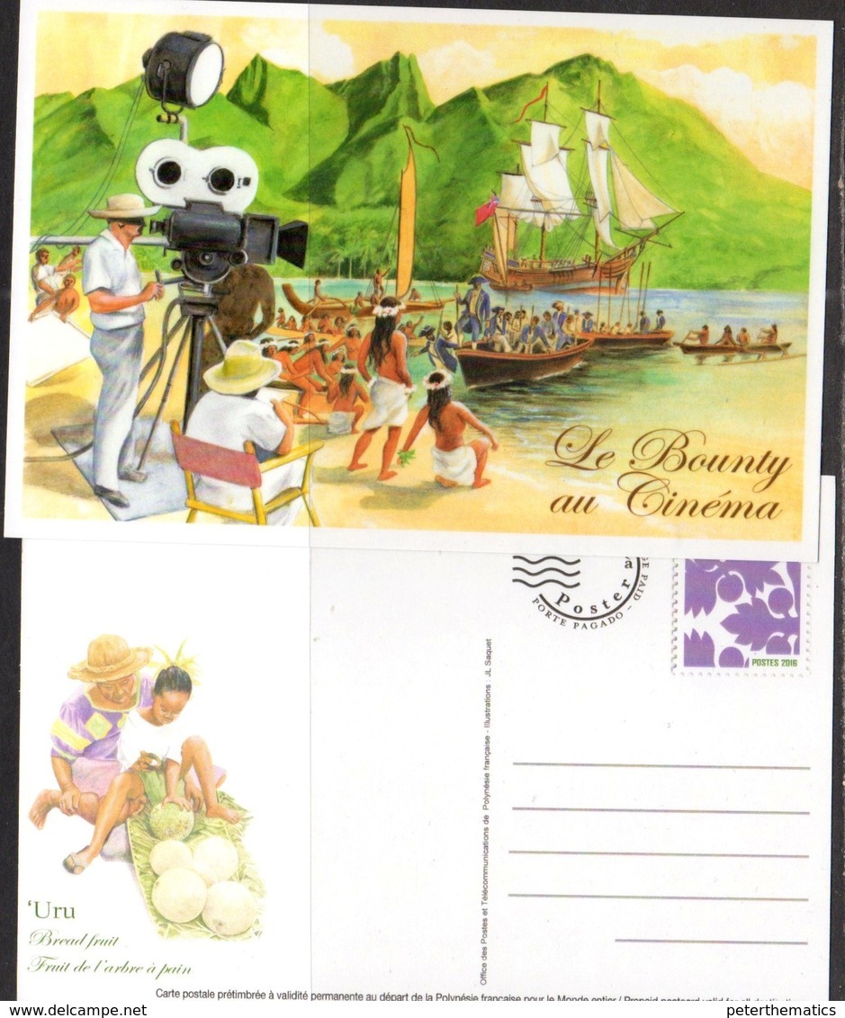 FRENCH POLYNESIA, 2016, MINT POSTAL STATIONERY, PREPAID POSTCARD,  SHIPS, MOUNTAINS, CINEMA, THE BOUNTY IN CINEMA - Cinema