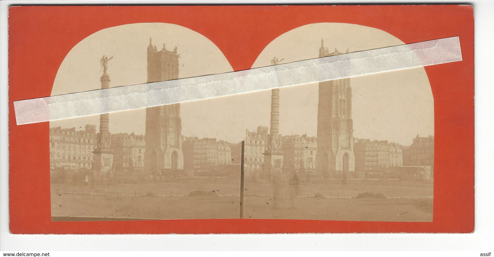 PHOTO STEREO Circa 1855 1860 PARIS  Tour St Jacques Colonne Juillet /FREE SHIPPING REGISTERED - Stereoscopic