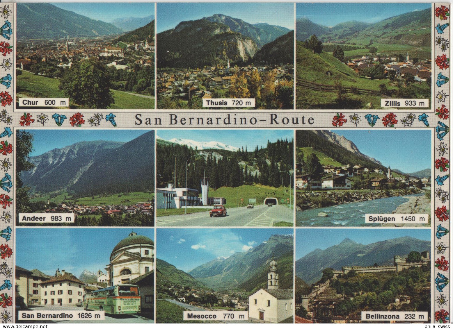 San Bernardino-Route - Chur, Thusis, Zillis, Andeer, Mesocco, Bellinzona, Reisecar - Photoglob - Andeer