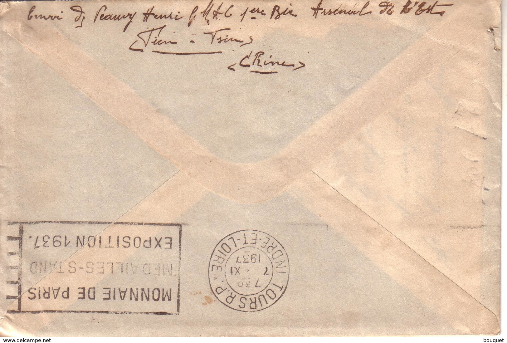 CHINE - LETTRE AU DEPART DE TIEN TSIN EN FRANCHISE MILITAIRE , VIA SIBERIE , CORPS D'OCCUPATION DE CHINE - 1937 - 1912-1949 République