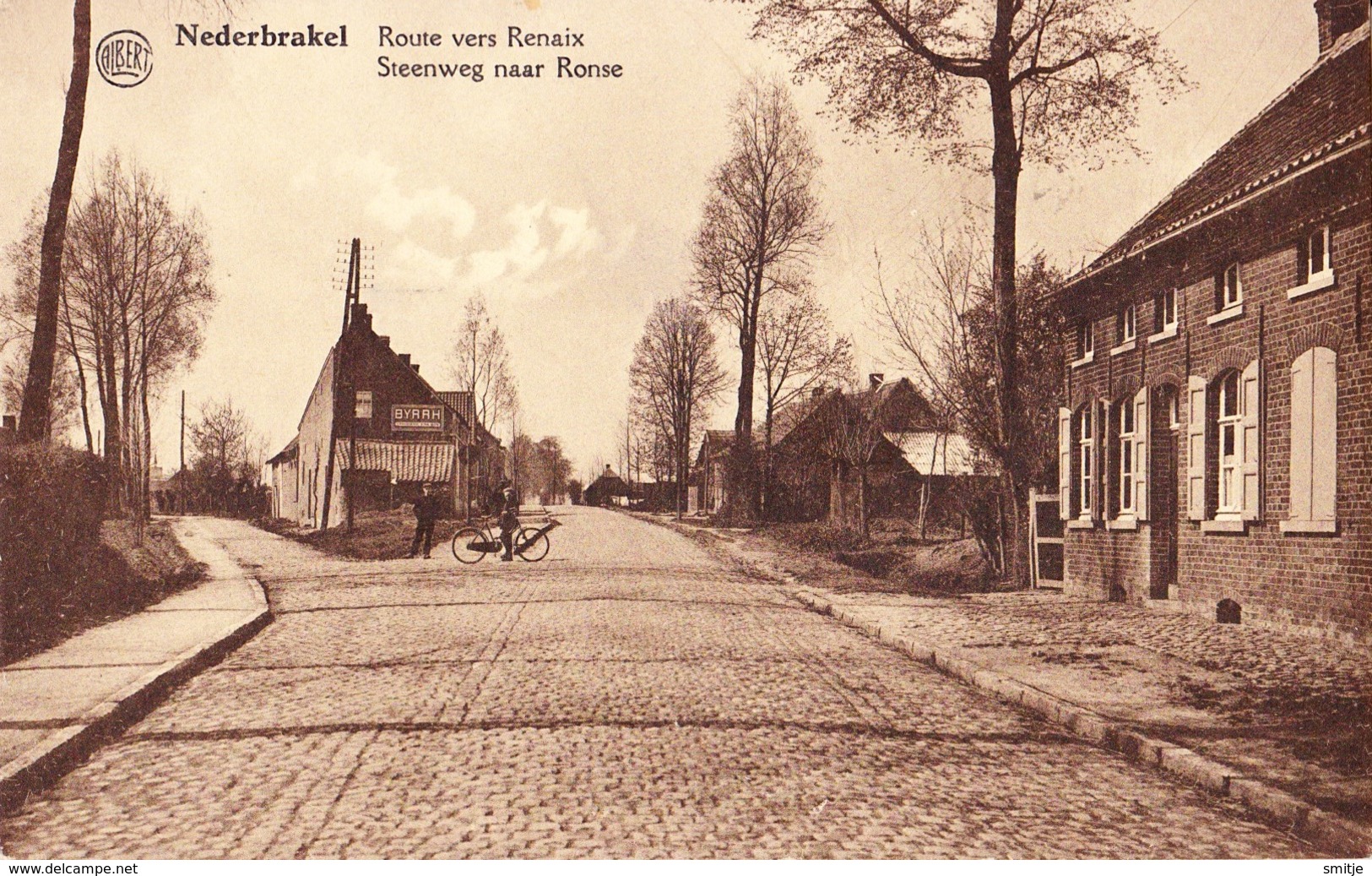 NEDERBRAKEL CA. 1920 ROUTE VERS RENAIX - STEENWEG NAAR RONSE MET CAFÉ EN FIETSER - GEM. BRAKEL - Brakel