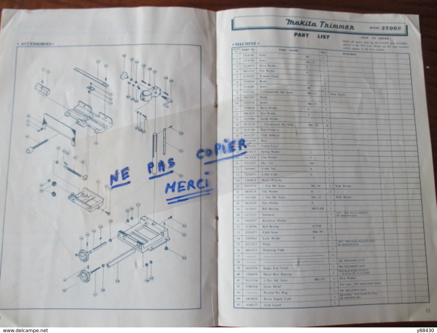 Notice de fonctionnement - MAKITA TRIMMER . Modèle 3700B - Taille et Profilage de Bois / Plastique -16 pages  - 9 photos