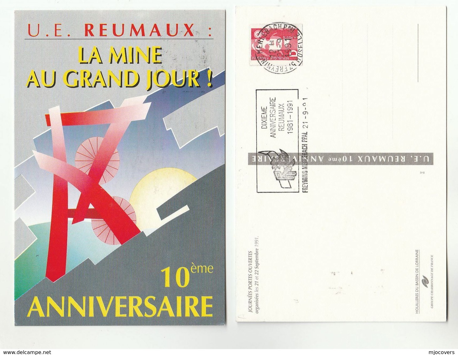 1991 REUMAUX MINING 10th Anniv EVENT COVER Freyming Merlebach France Postcard Minerals - Minerals