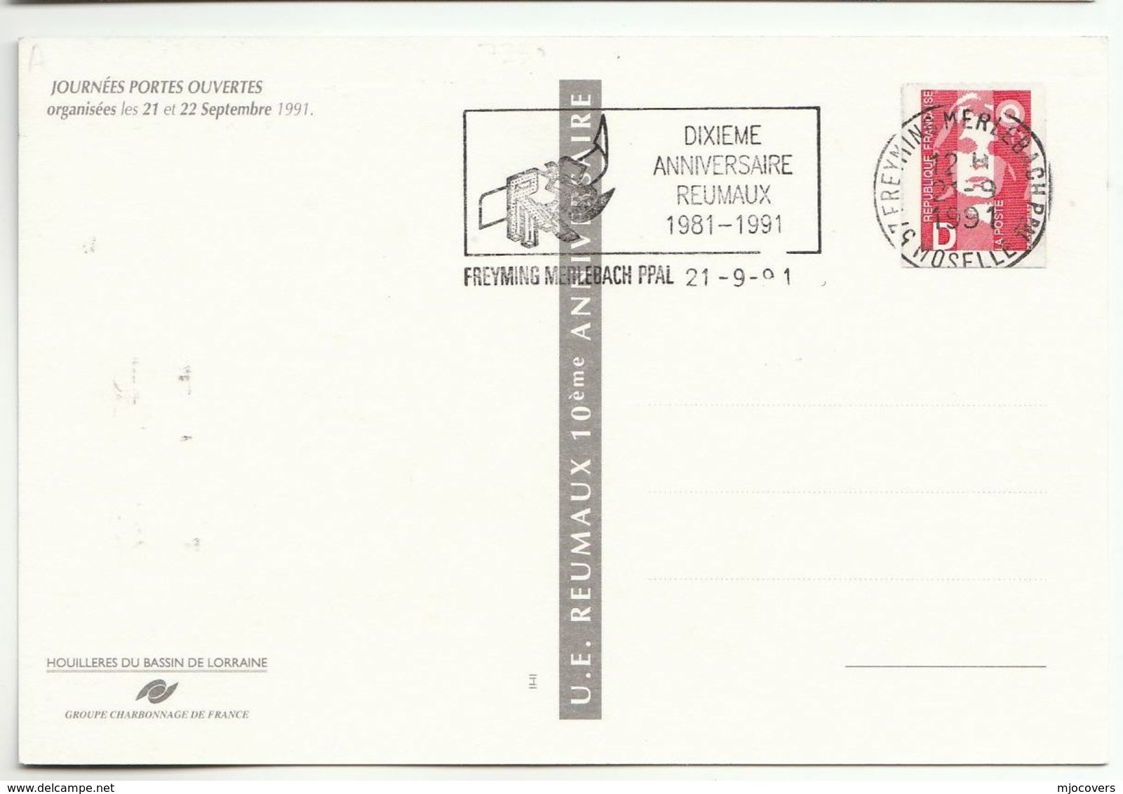 1991 REUMAUX MINING 10th Anniv EVENT COVER Freyming Merlebach France Postcard Minerals - Minerals