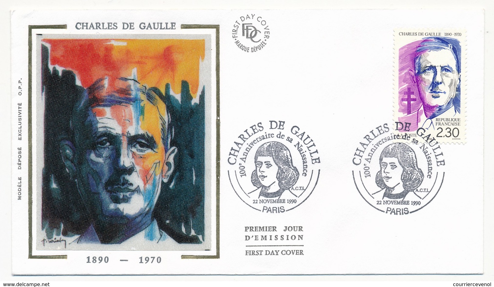 FRANCE - Enveloppe - Cachet Temporaire "CHARLES DE GAULLE 100° Anniversaire De Sa Naissance" - PARIS 22.11.1990 - De Gaulle (General)