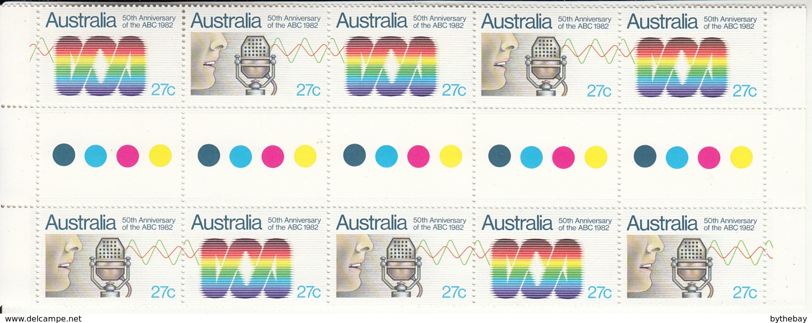 Australia 1982 MNH Scott #831a Gutter Block Of 10 27c Australian Broadcasting 50th Anniversary - Neufs