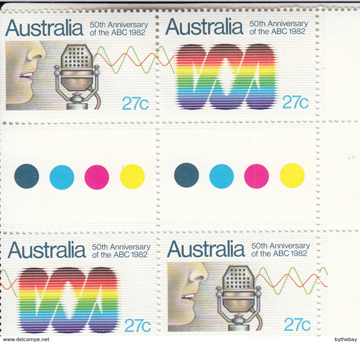 Australia 1982 MNH Scott #831a Gutter Block Of 4 27c Australian Broadcasting 50th Anniversary - Mint Stamps