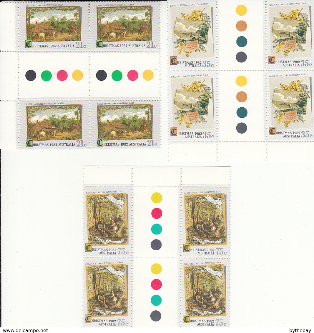 Australia 1982 MNH Scott #839-#841 Set Of 3 Gutter Blocks Of 4 Christmas Cards - Neufs