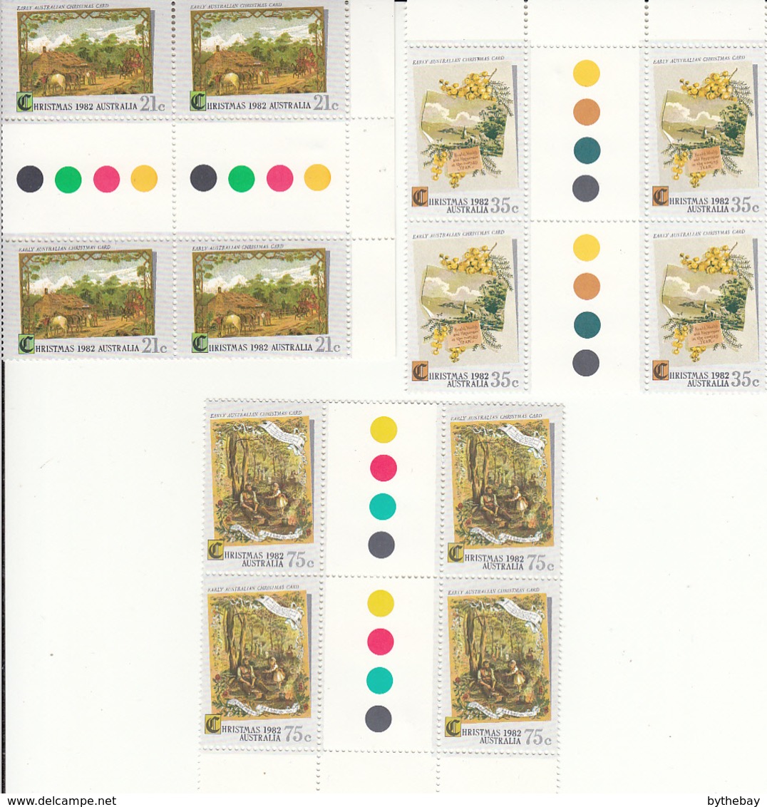 Australia 1982 MNH Scott #839-#841 Set Of 3 Gutter Blocks Of 4 Christmas Cards - Neufs