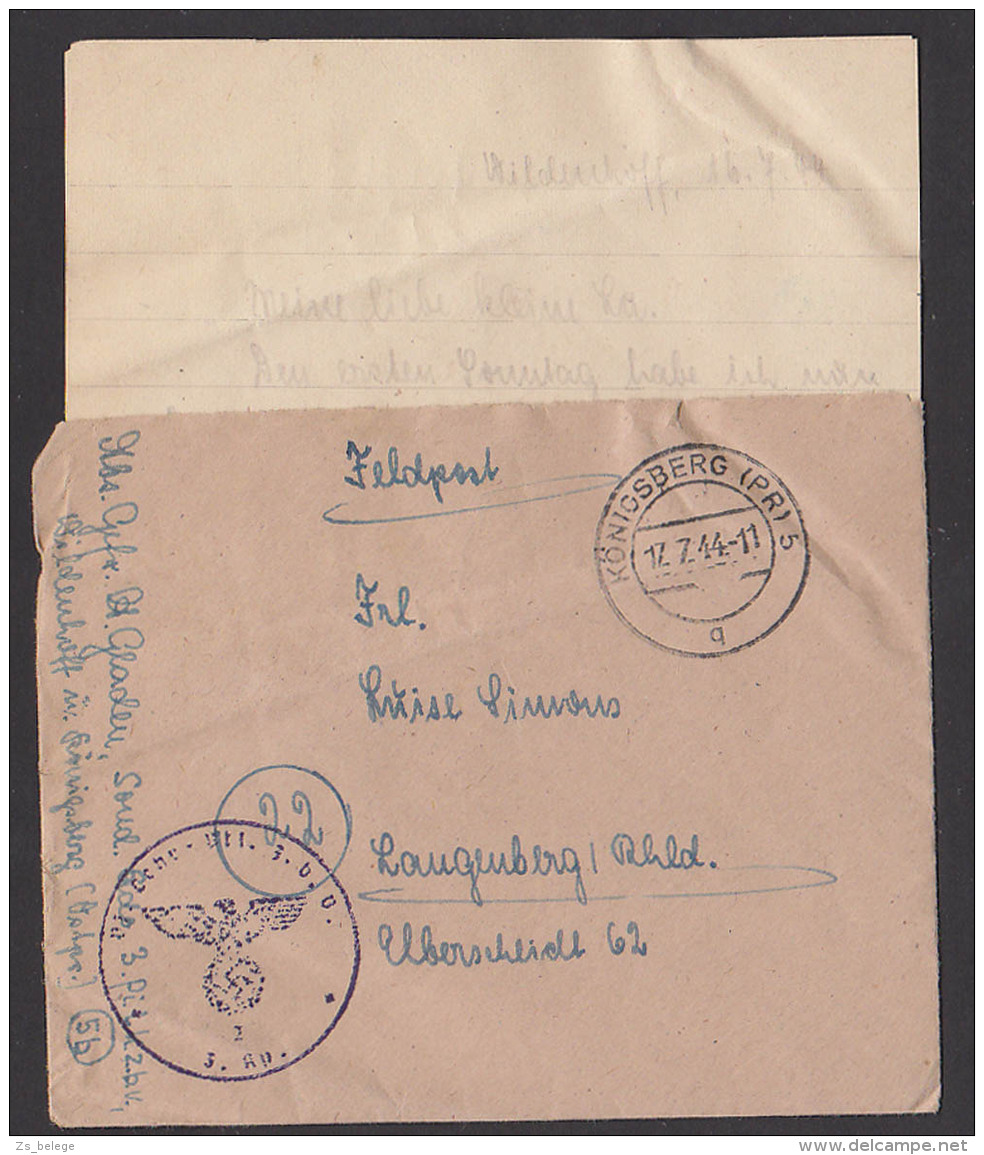 Königsberg Ostpreussen Feldpost 1944, Briefstempel 3. Kp, Abs. Wildenhoff, Mit Inhalt - Briefe U. Dokumente