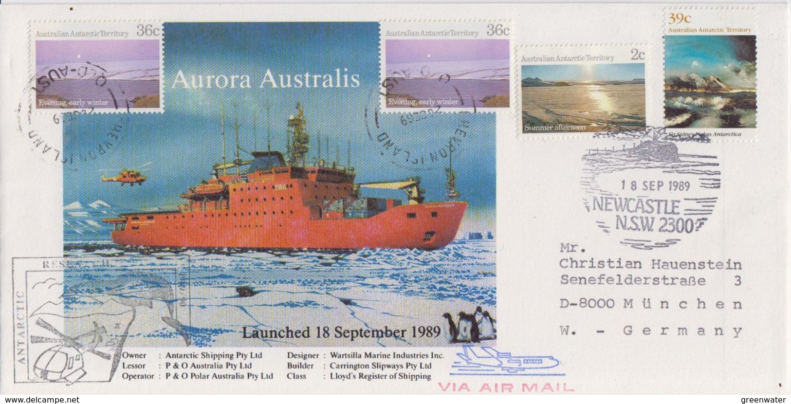 AAT 1989 Aurora Australis Launched 18/9/1989 Cover Ca Newcvastle 18 SEP 1989 (F7393) - Brieven En Documenten