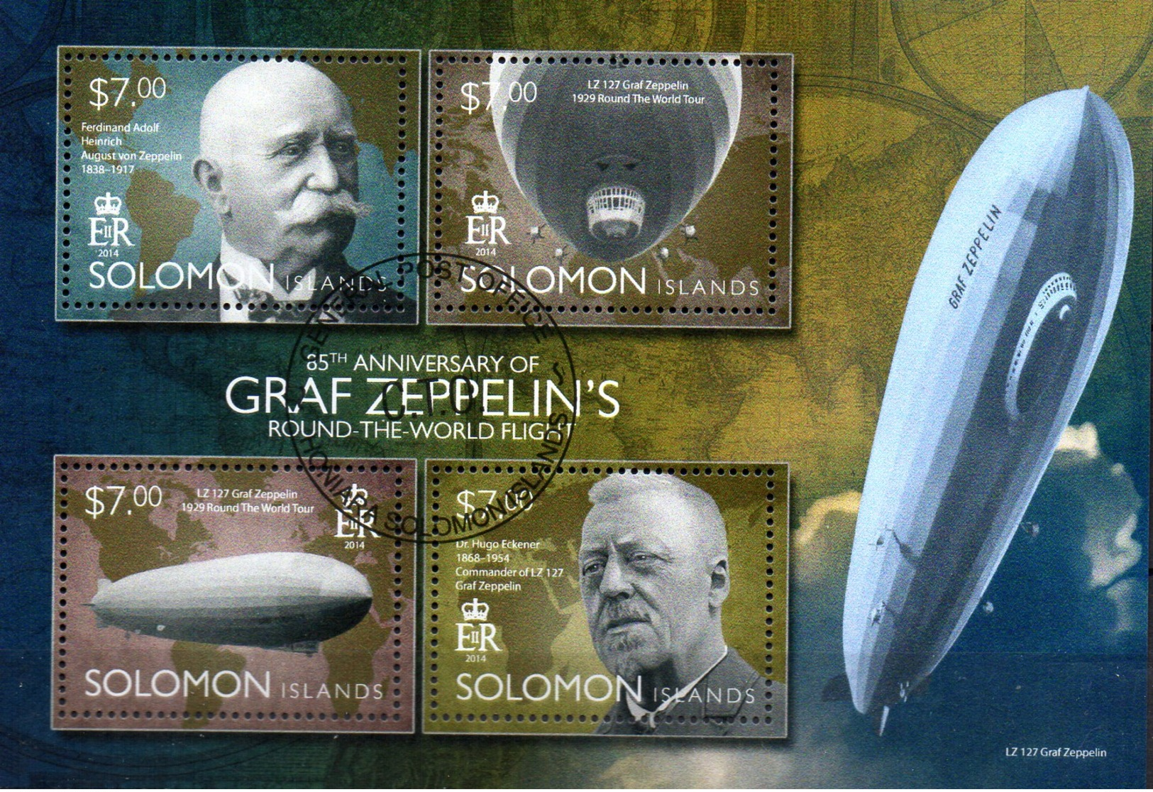 Solomon Islands  Block 85 Jahre Weltumrundung Zeppelin - Zeppelins