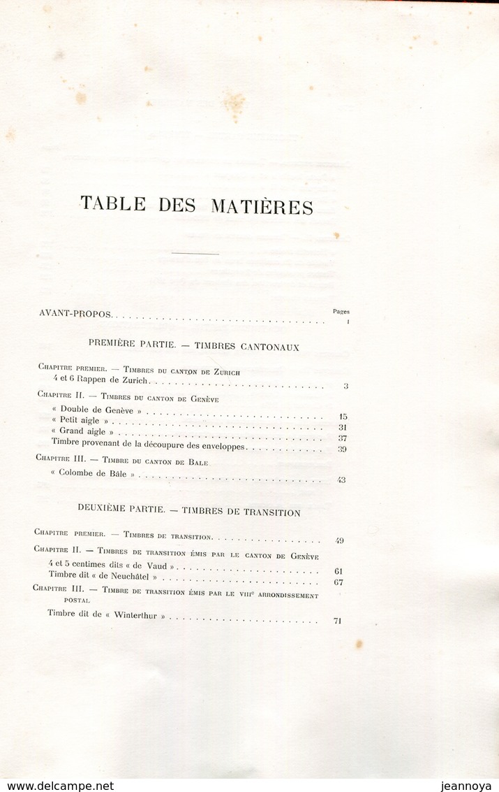 MIRABAUB P. & REUTERSKIOLD A. DE - TIMBRES POSTE SUISSES 1843 / 1862 - EDIT 1898 DE 272 PAGES - COMPLET LUXE & TRES RARE - Bibliographien
