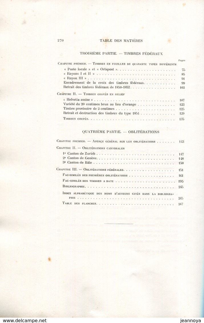 MIRABAUB P. & REUTERSKIOLD A. DE - TIMBRES POSTE SUISSES 1843 / 1862 - EDIT 1898 DE 272 PAGES - COMPLET LUXE & TRES RARE - Bibliographies