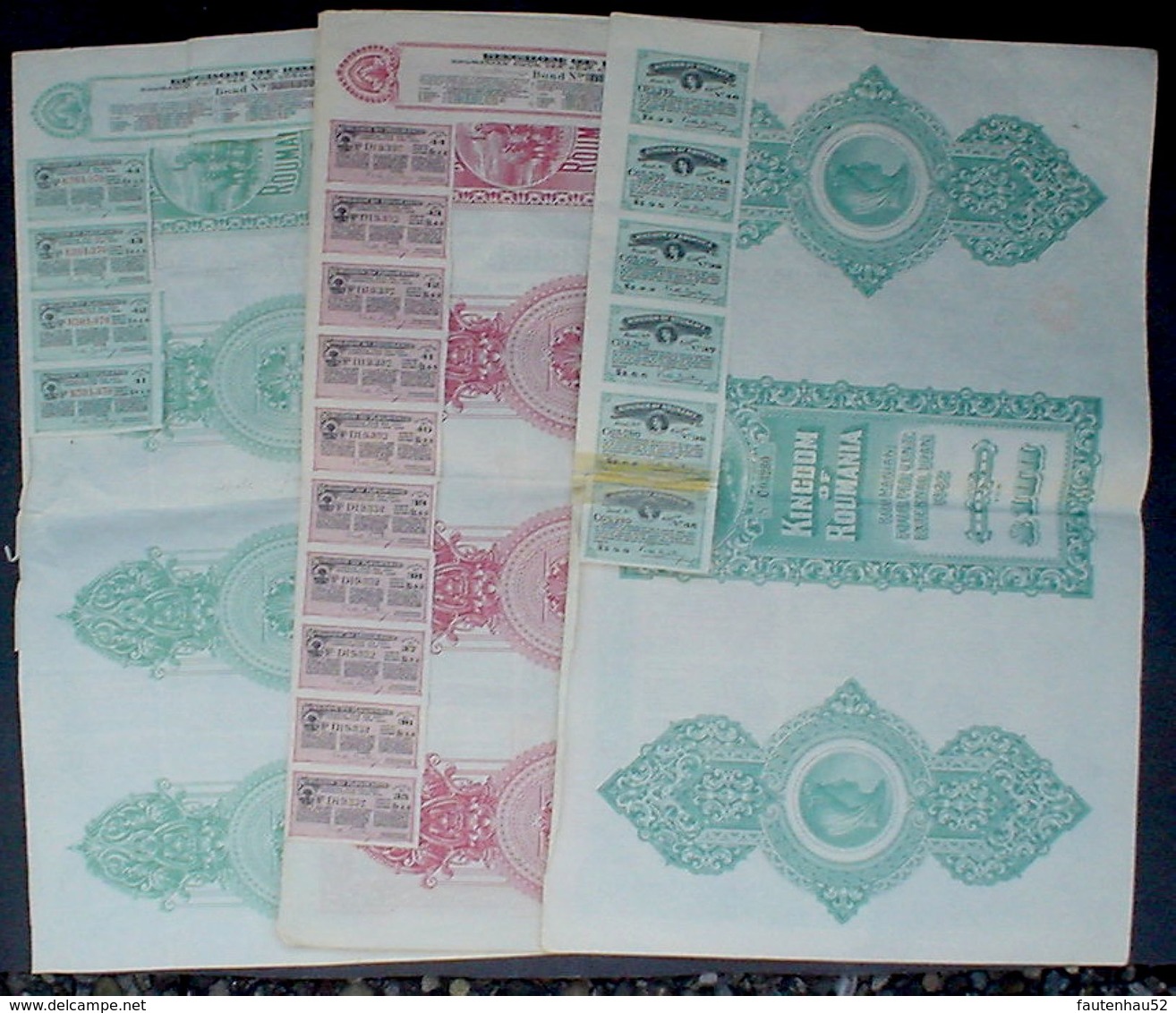 3 X Roumania Roumanian Gold Loan Of 10 - 100  Pound Sterling, 1922, 1923 All Are Uncancelled +coupons - Banque & Assurance