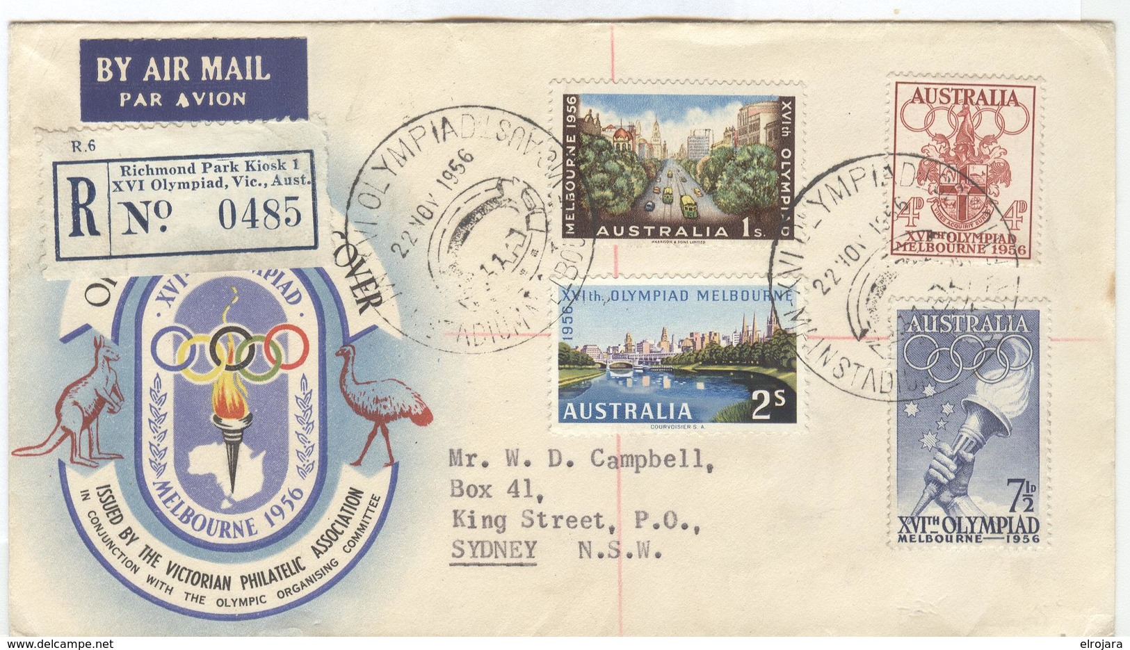 Australia Label Richmond Park Kiosk 1 XVI Olympiad Vic.Aust. Olympic On Inland Cover With Olympic Cancel Olympic Stadium - Sommer 1956: Melbourne