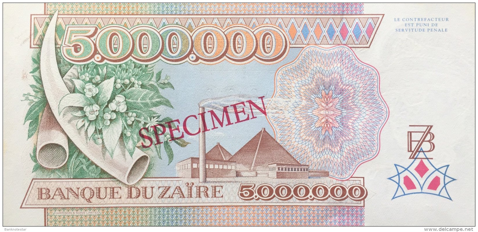 Zaire 5.000.000 Zaires, P-45s (1.10.92) - UNC - Specimen - Zaire