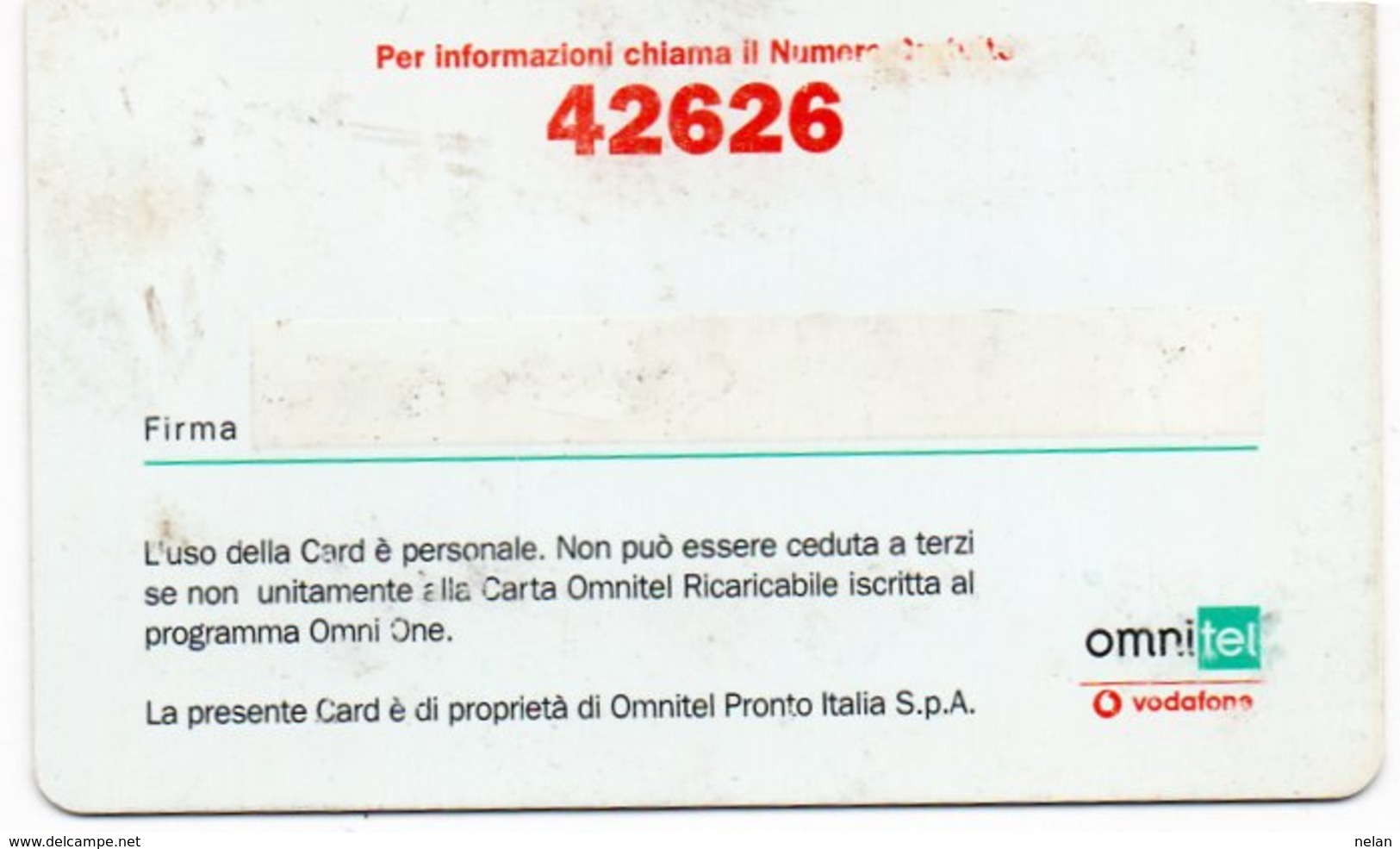 PHONE CARD-SCHEDA TELEFONICA-ITALIA-CARTA DI CREDITO TELEFONICO-OMNI ONE CARD-OMNITEL - Carte Di Credito (scadenza Min. 10 Anni)