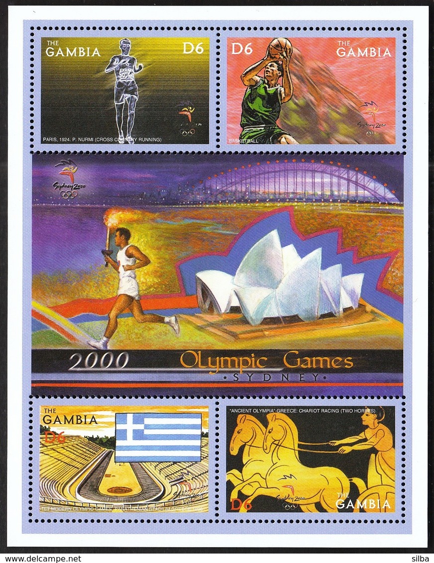 Gambia / Olympic Games Sydney 2000 / Athletics, Basketball, Torch, Greece Flag, Horses / Mi 3584-3587 / MNH - Summer 2000: Sydney