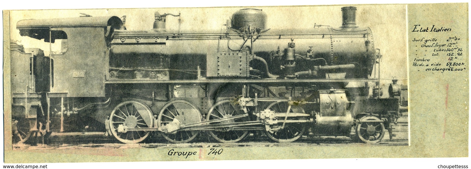 Photo  Sur  Carton - Locomotive  Etat  Italien - Groupe  740 / 352 - Sonstige & Ohne Zuordnung