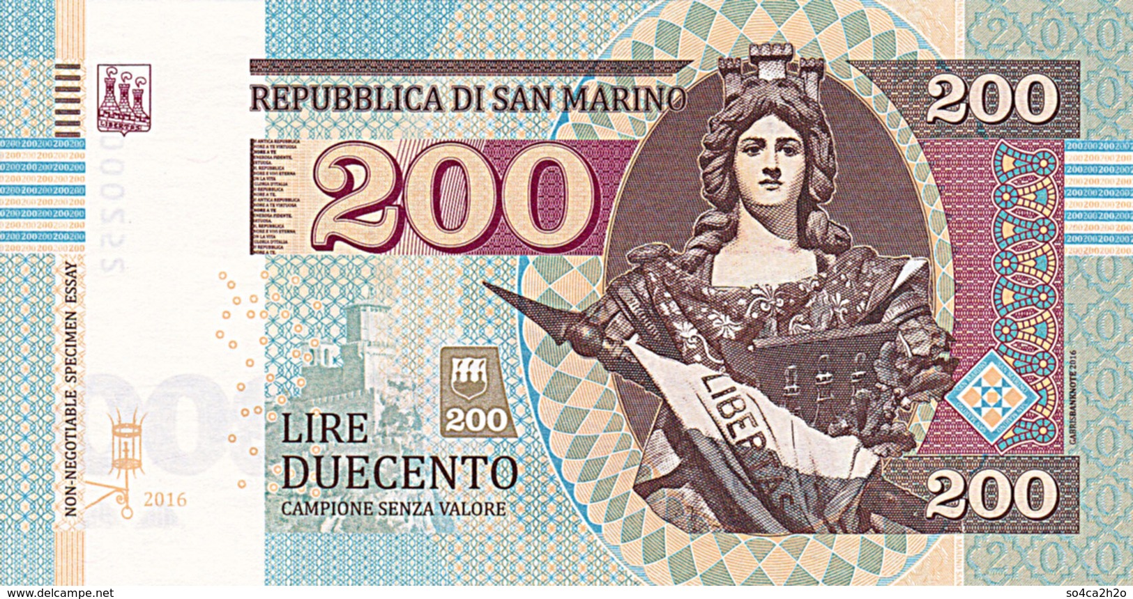 San Marin  200 Lires   2015 UNC     Essai - Spécimen - Saint-Marin