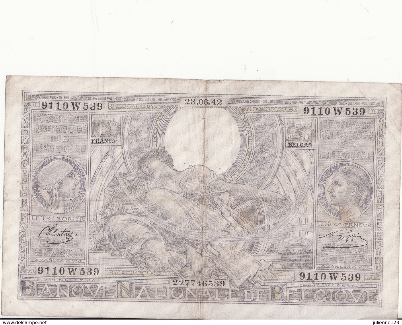 BELGIE-100 FR 23.06.42 - 100 Francs & 100 Francs-20 Belgas