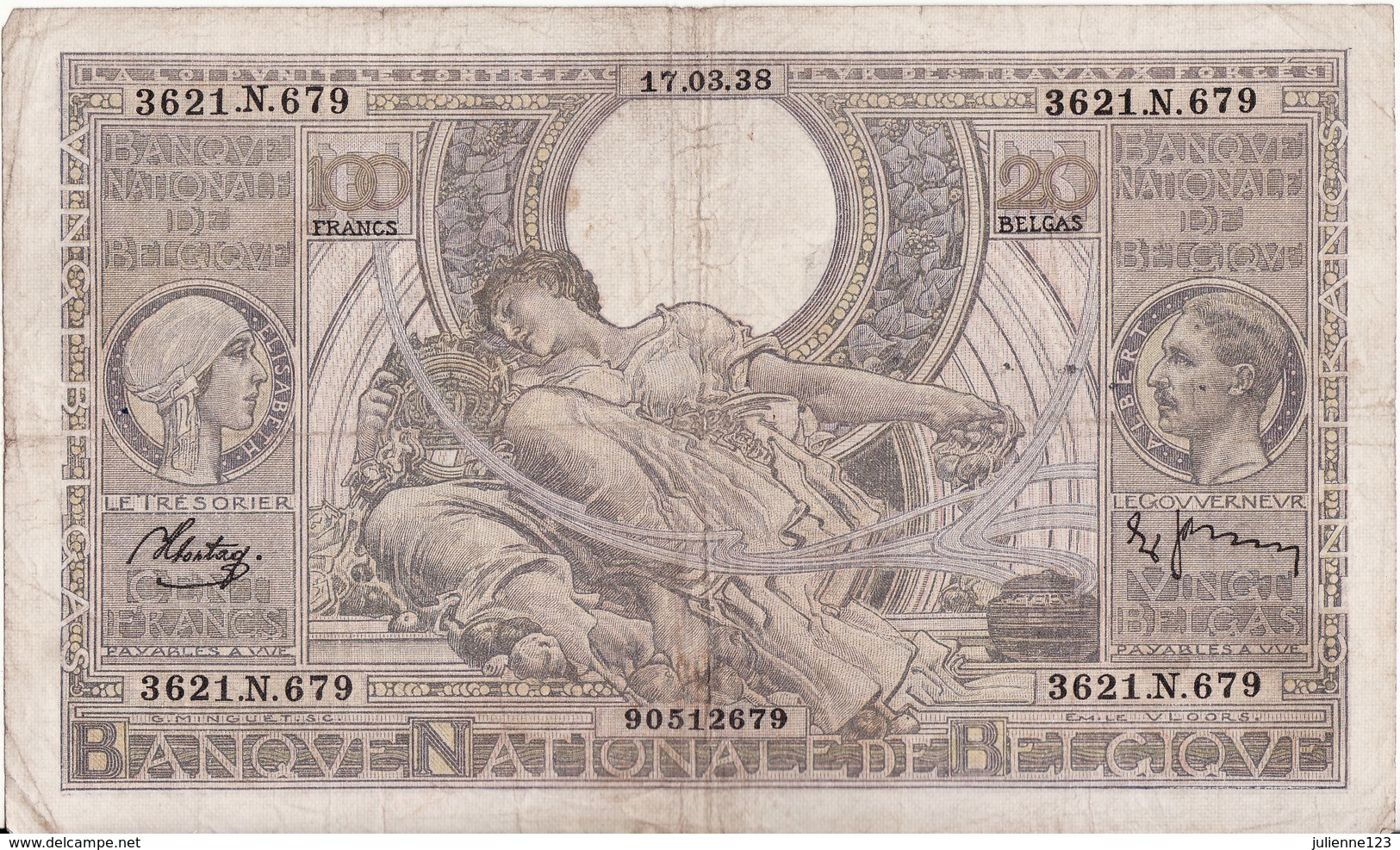 BELGIE-100 FR 17.03.38 - 100 Francs & 100 Francs-20 Belgas