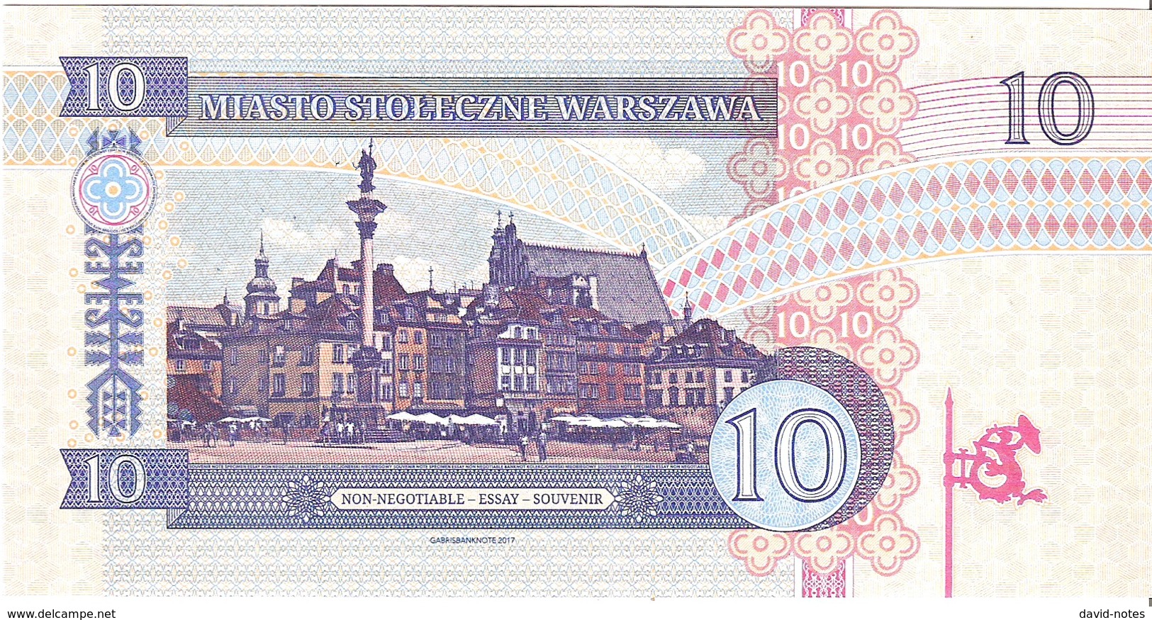 Poland - Warszawa - 10 Zlotych 2017 - Unc - Fantasy Banknote - Private Issue - Not A Legal Tender - Polonia